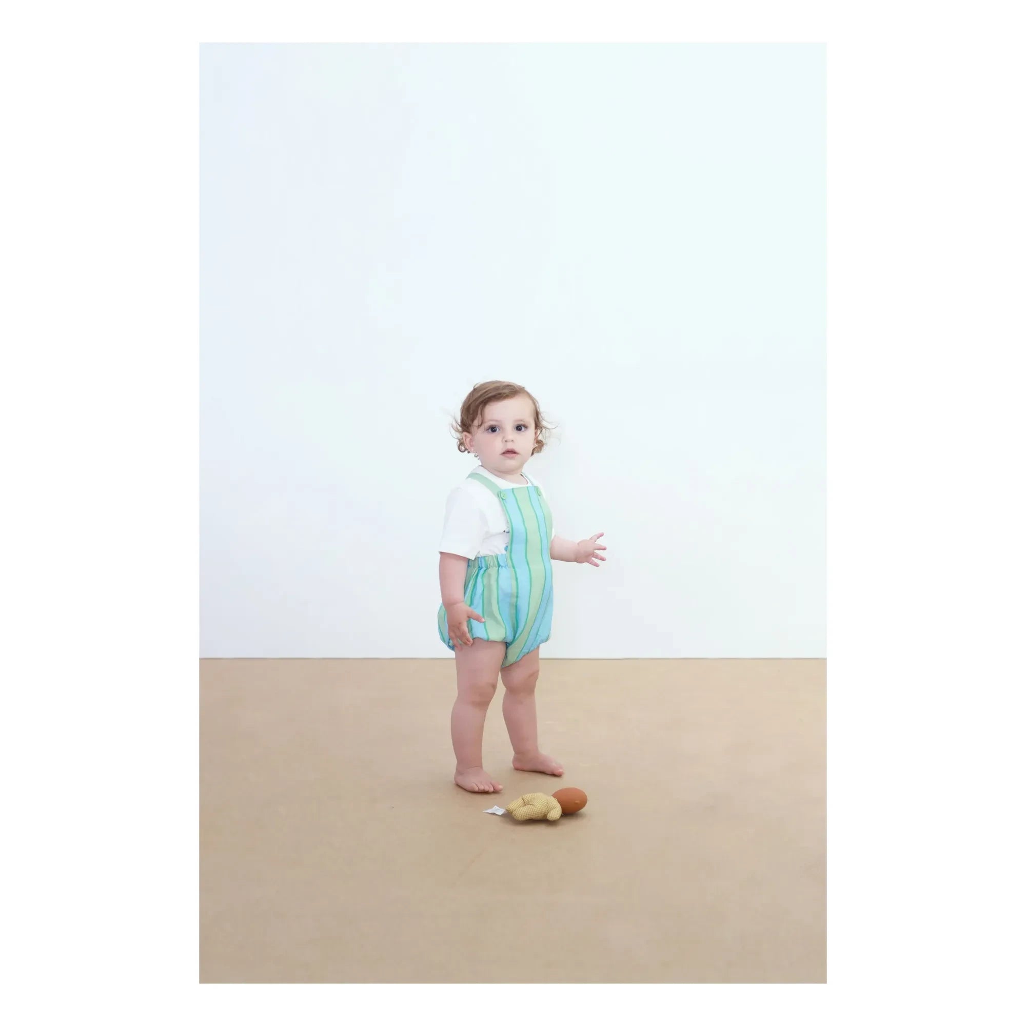 Tinycottons - Keten çizgili tulum | Yeşil