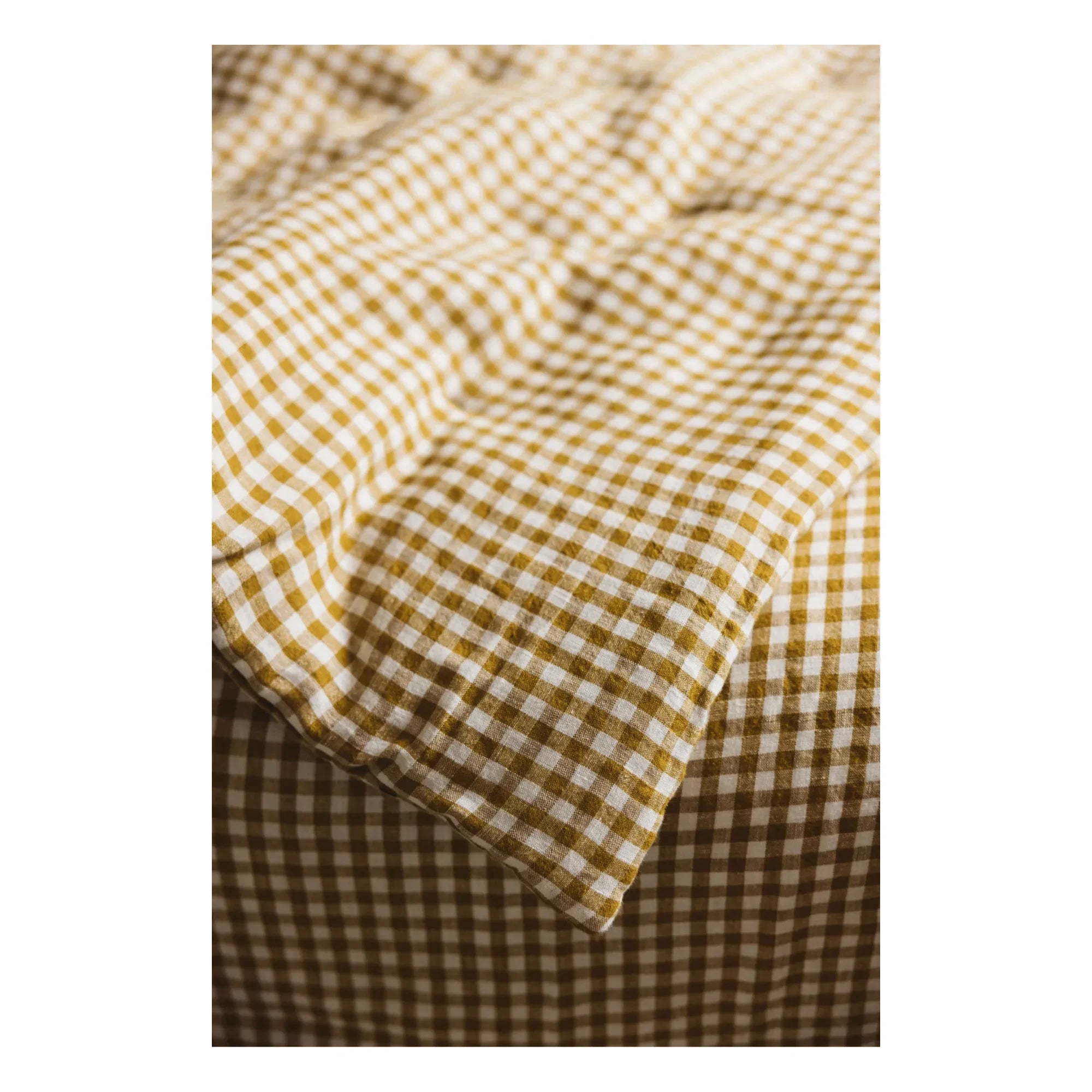 Gabrielle Paris - Gingham Yıkanmış Keten Nevresim Kılıfı | Sarı Köri rengi