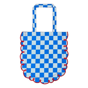 Bitossi - Dama Azzurro gingham pamuk tote çanta | Mavi