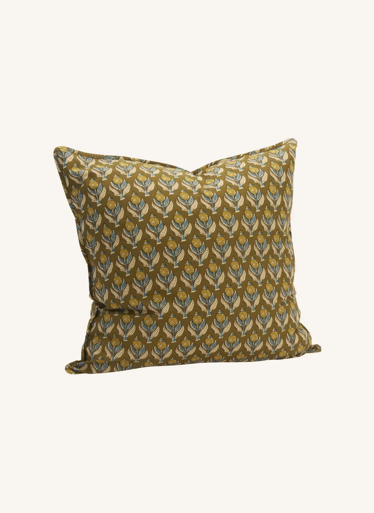 Madam Stoltz - Flower patterned cotton pillowcase | Olive