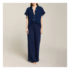 Maison Saint Julien – Sparta Baumwoll-Musselin-Hose | Marineblau