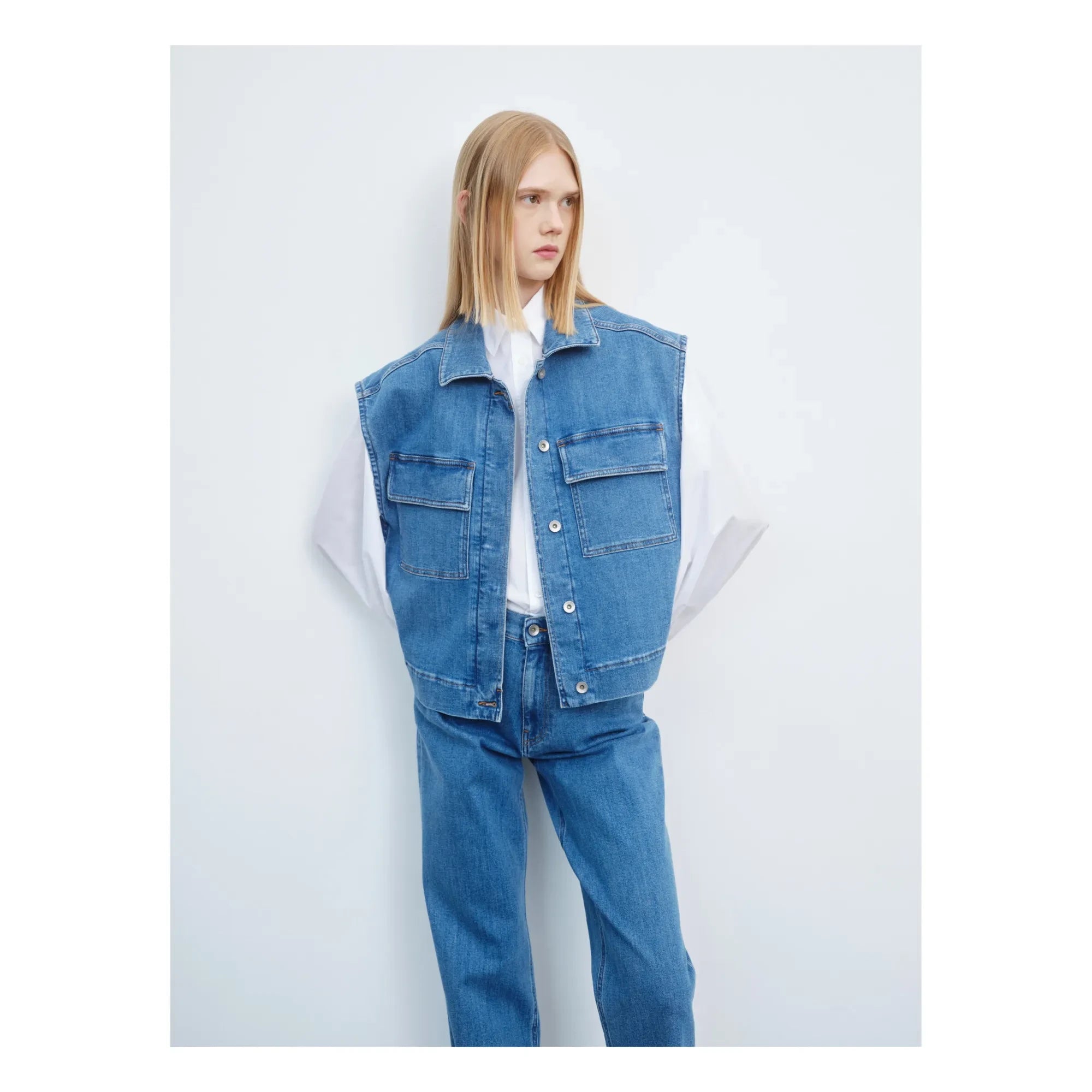Pomandère - Kolsuz Denim Ceket | Mavi