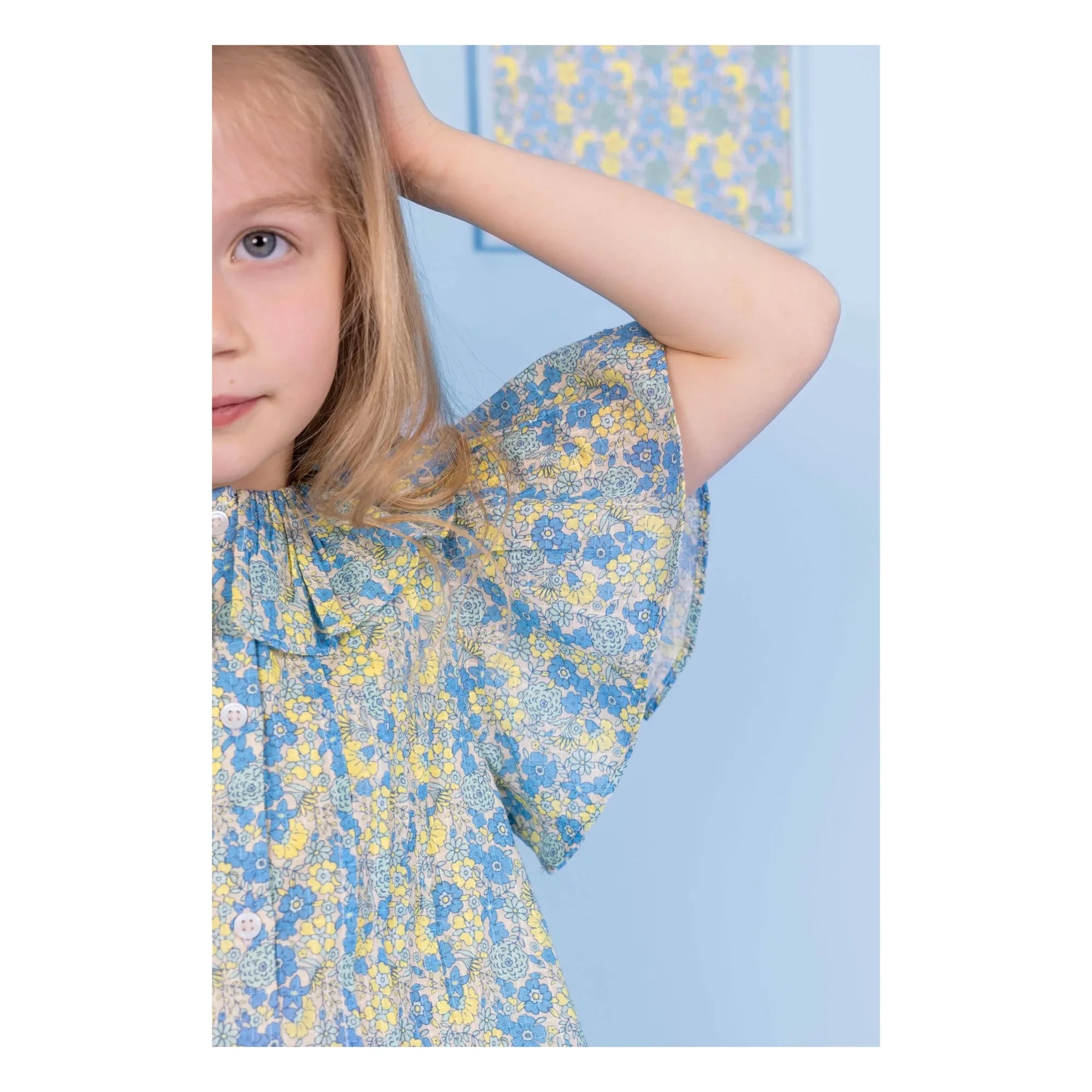 Bonton - Bluz Claudine Yaka Nancy Çiçekli | Mavi