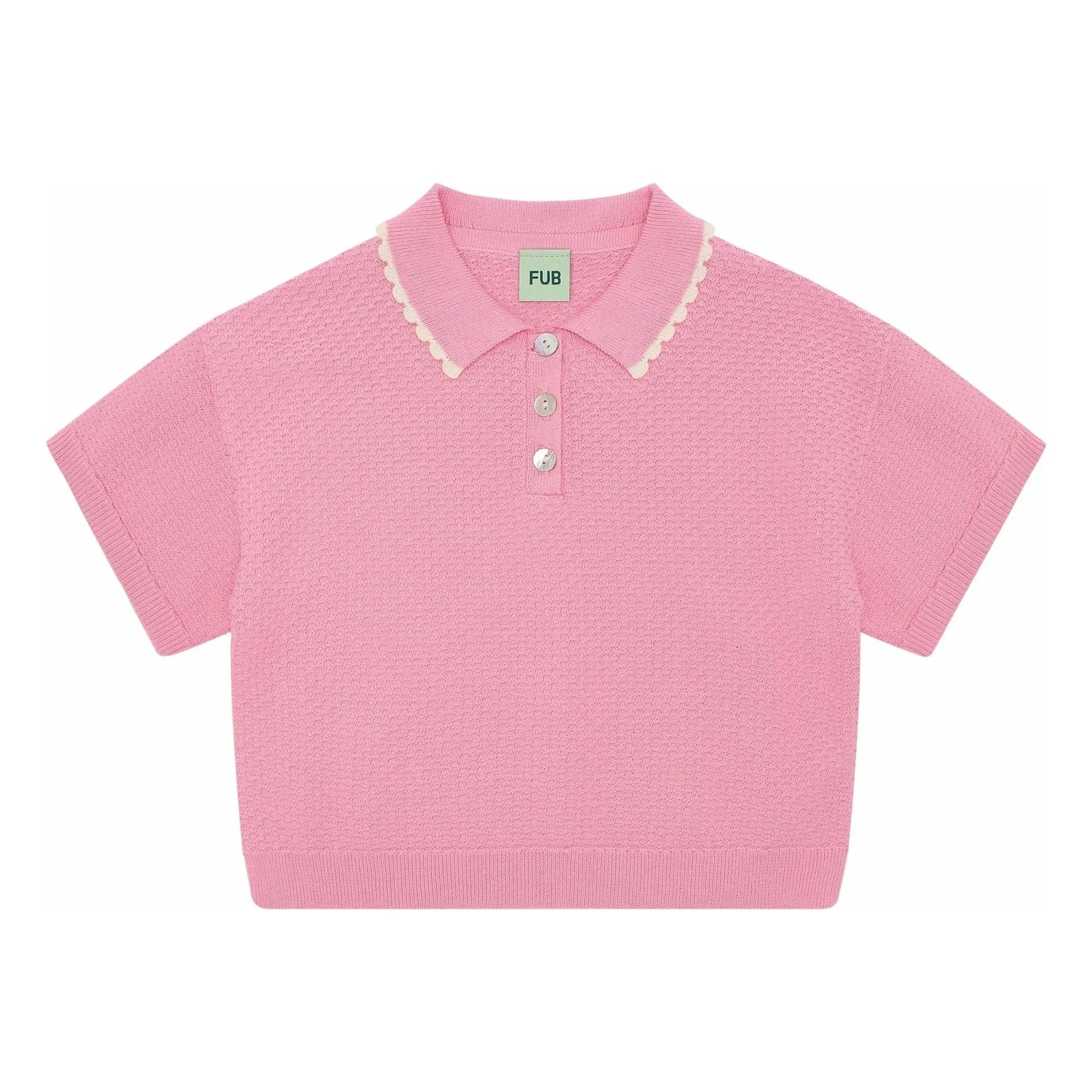 FUB – Polo-Oversize, dünn gewebter Piqué aus Bio-Baumwolle | Zuckerrosa