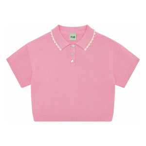 FUB – Polo-Oversize, dünn gewebter Piqué aus Bio-Baumwolle | Zuckerrosa