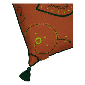 House of Capricorn - Viana Pom-Pom Embroidered Linen Pillow | Brick Red
