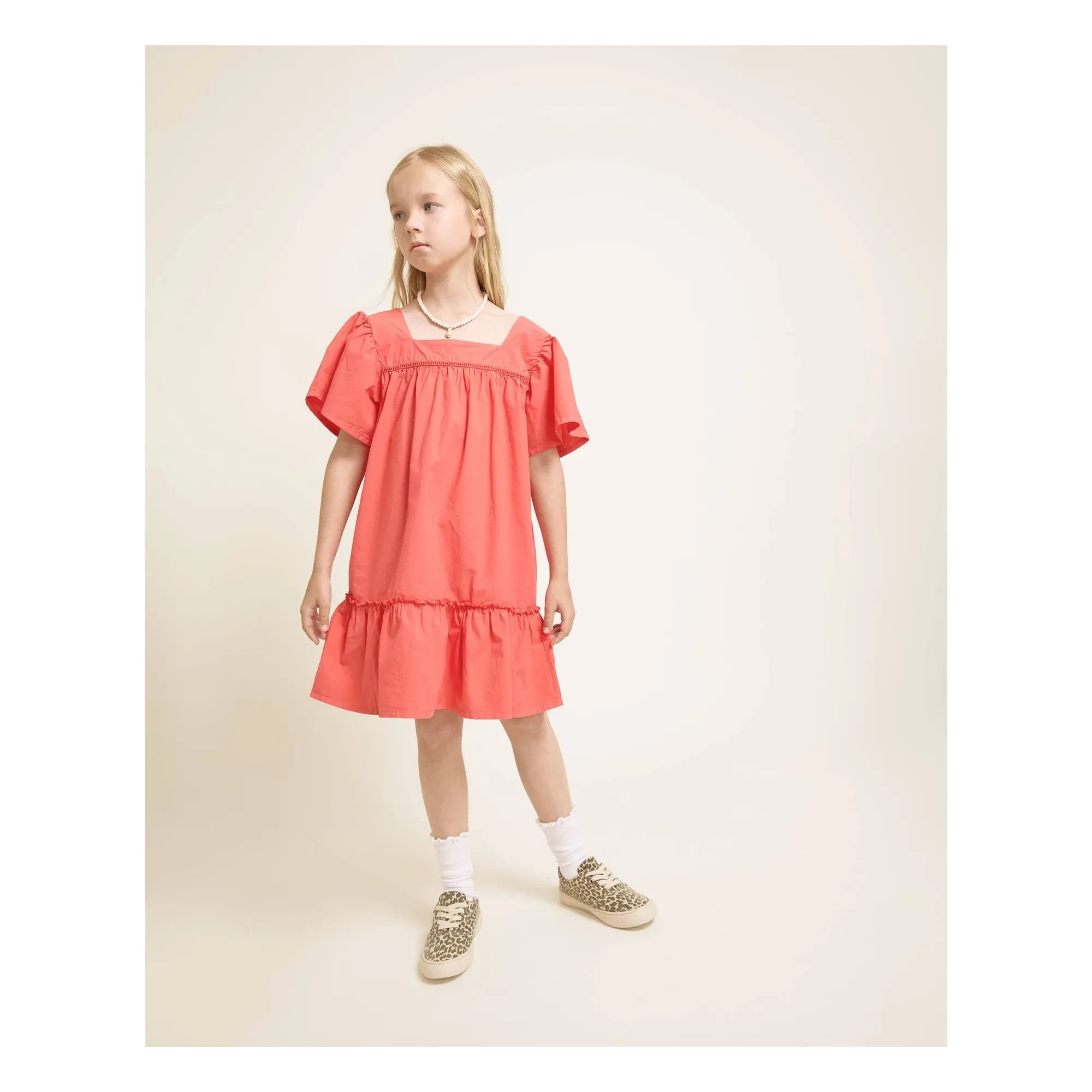 Búho - Rüschenkleid aus Bio-Baumwollpopeline | Rot