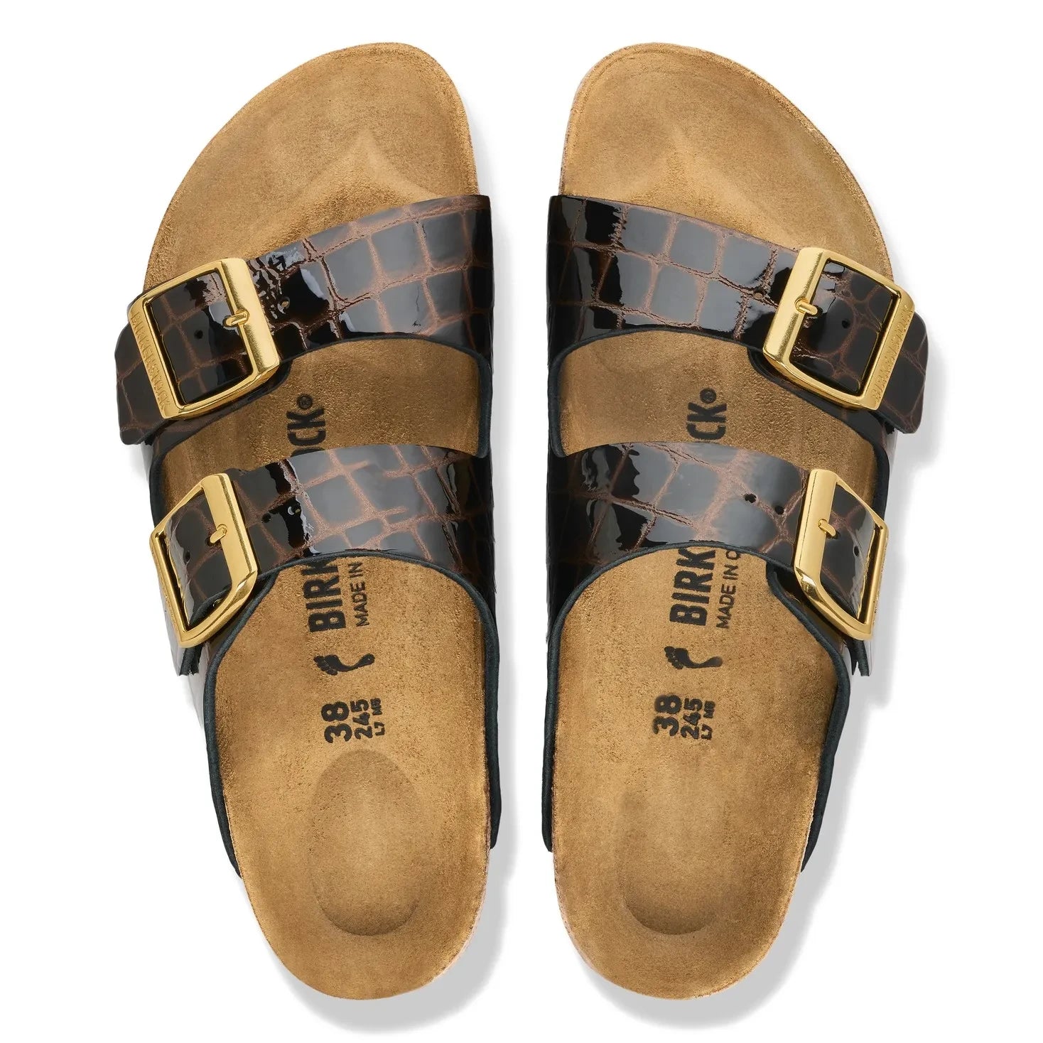 BIRKENSTOCK - Croc-Effect Leather Arizona Sandals | Black