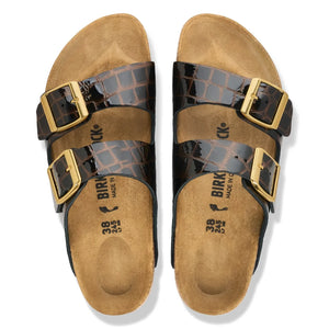 BIRKENSTOCK - Croc-Effect Leather Arizona Sandals | Black