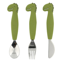 Trixie - Mr. Dino Silicone Fork and Spoon Set - 3 Pieces | Green