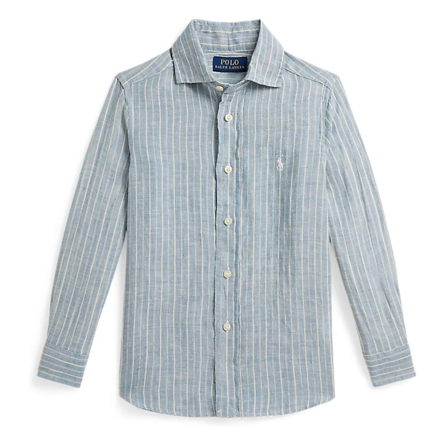Ralph Lauren – Gestreiftes Hemd aus Leinen mit Sport-Logo | Blau