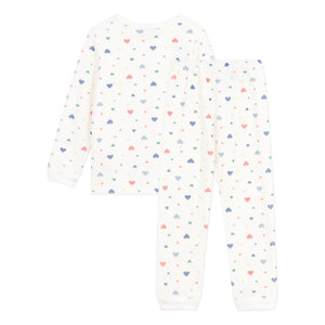 Petit Bateau - Heart Pajama Set Organic Cotton | White
