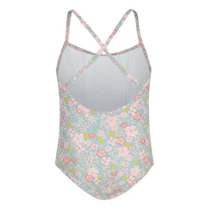 Petit Bateau - Badeanzug mit Rüschen und Blumenmuster | Türkis