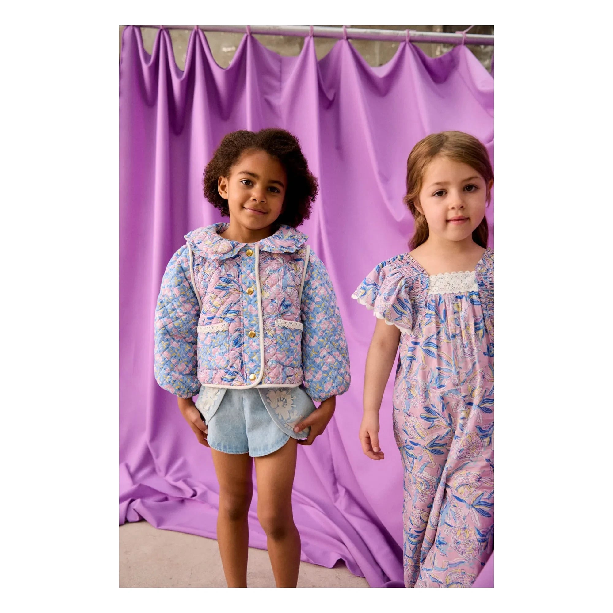 Louise Misha - Joulia Fleurie Organic Cotton Quilted Jacket | Blue