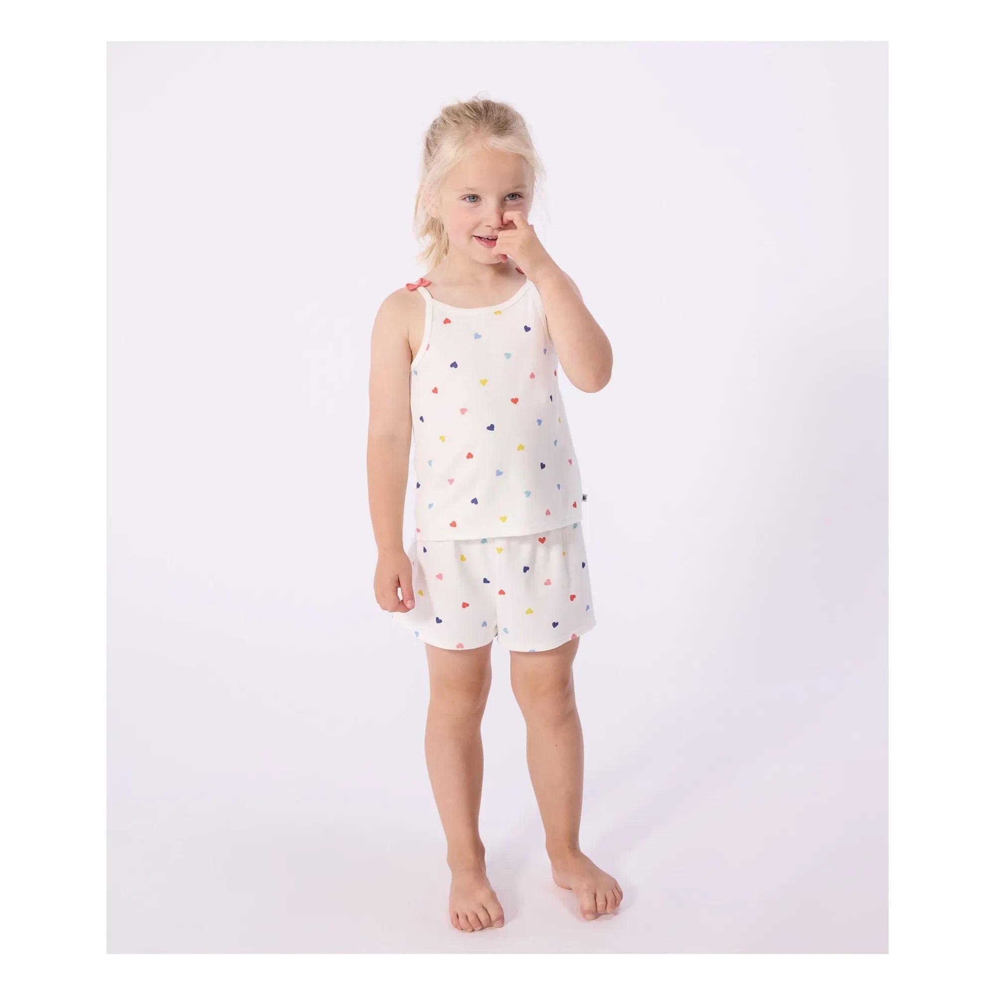 Petit Bateau - Kurzes Pyjama-Top mit Herzprint | Weiß
