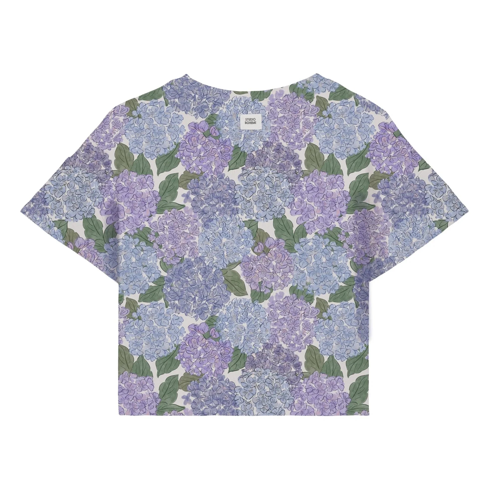 Studio Bohème - Crop Flow T-Shirt with Floral Pattern Organic Cotton | Lilac