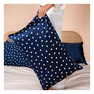 Emily's Pillow - Heart Patterned Mulberry Silk Pillowcase | Midnight Blue