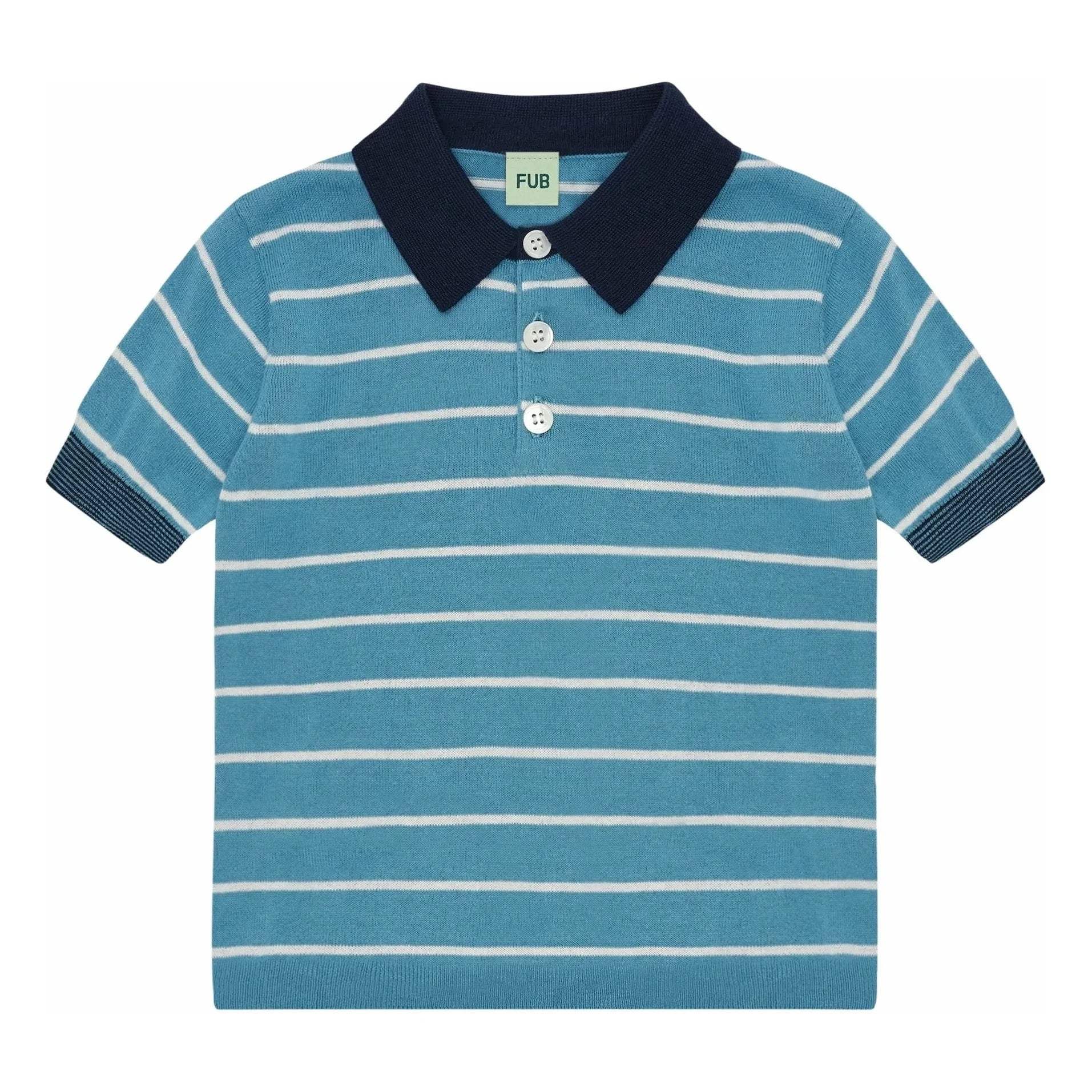 FUB - Çizgili polo tişört Extra Fine Knit Organik Pamuk | Azure mavi