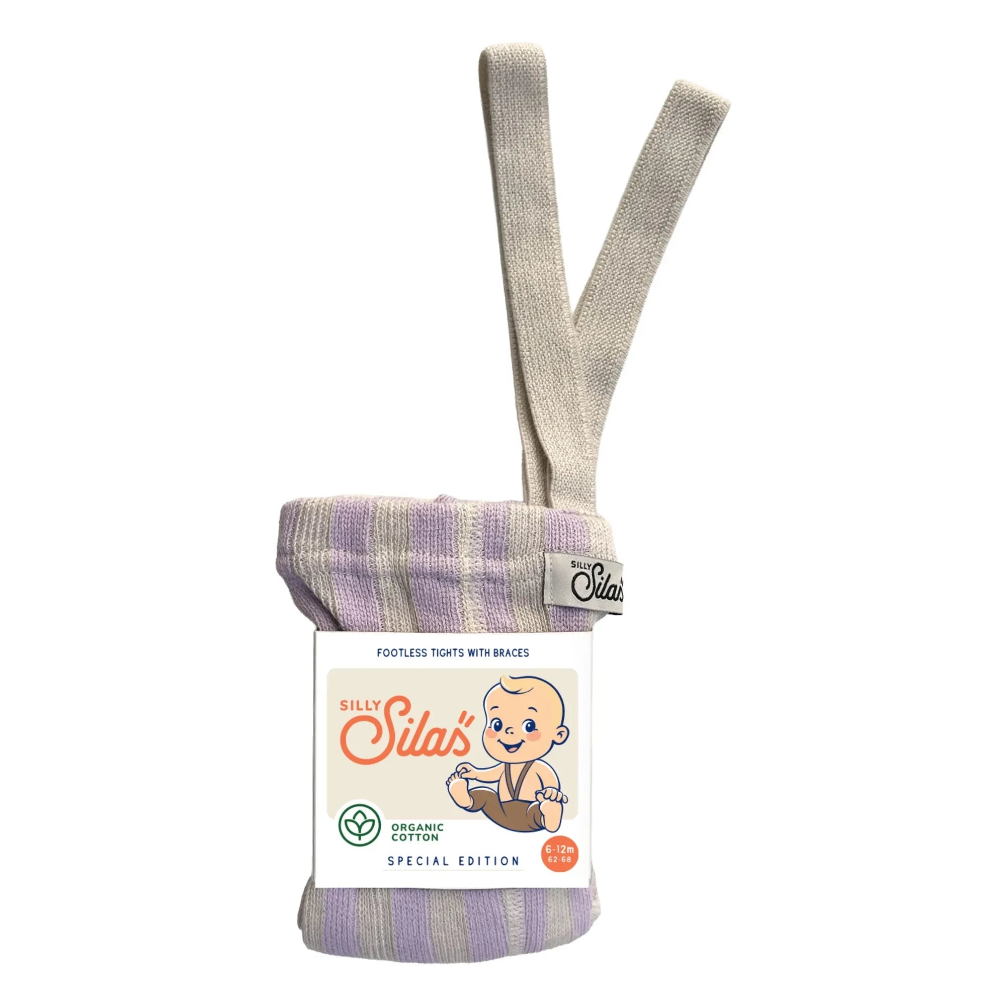Silly Silas - Striped Organic Cotton Strapless Blind Tights | Lavender