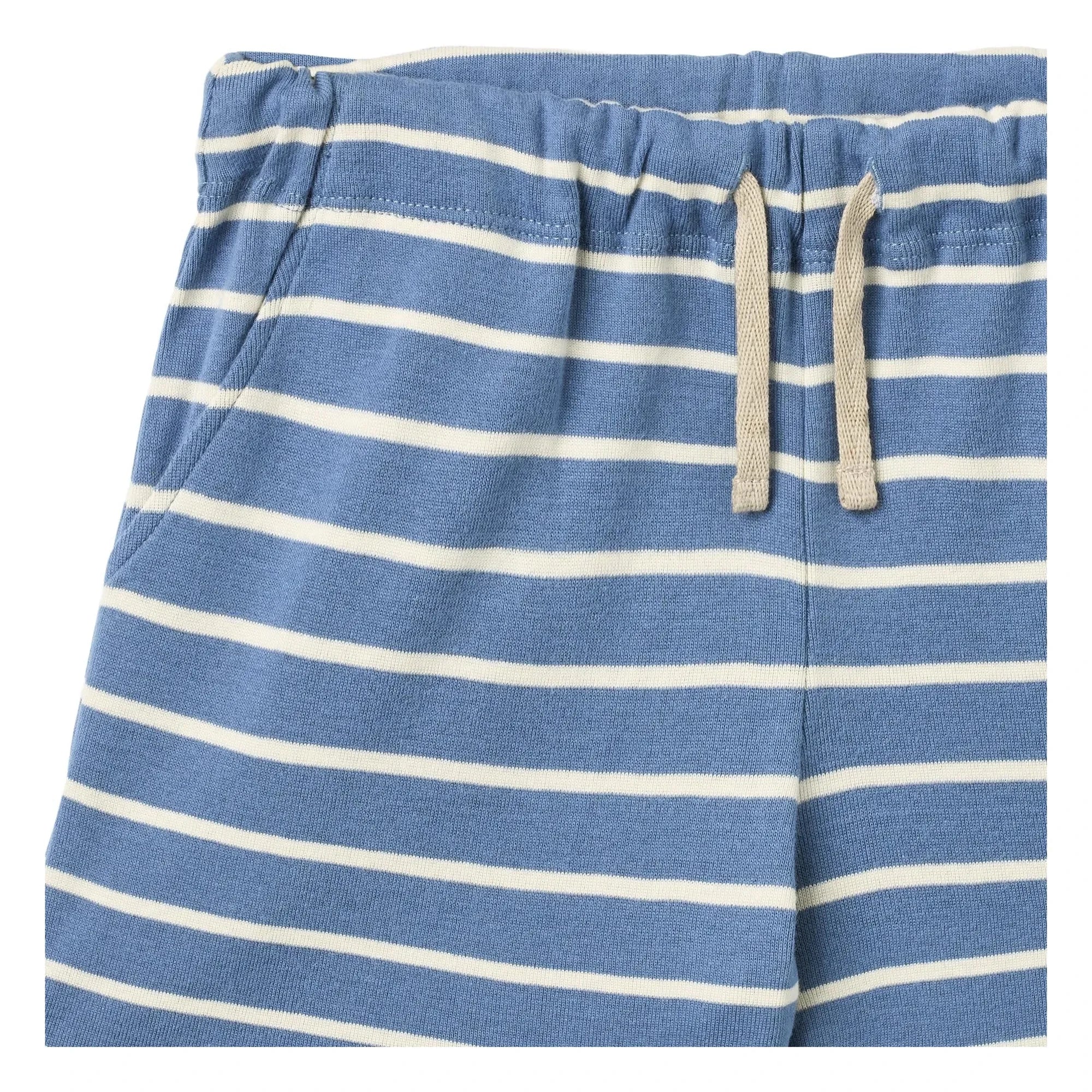 Wheat - Striped Organic Cotton Kalle Jersey Shorts | Blue