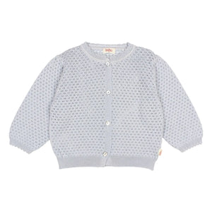 Búho - 3/4 Sleeve Openwork Organic Cotton Cardigan | Light Blue