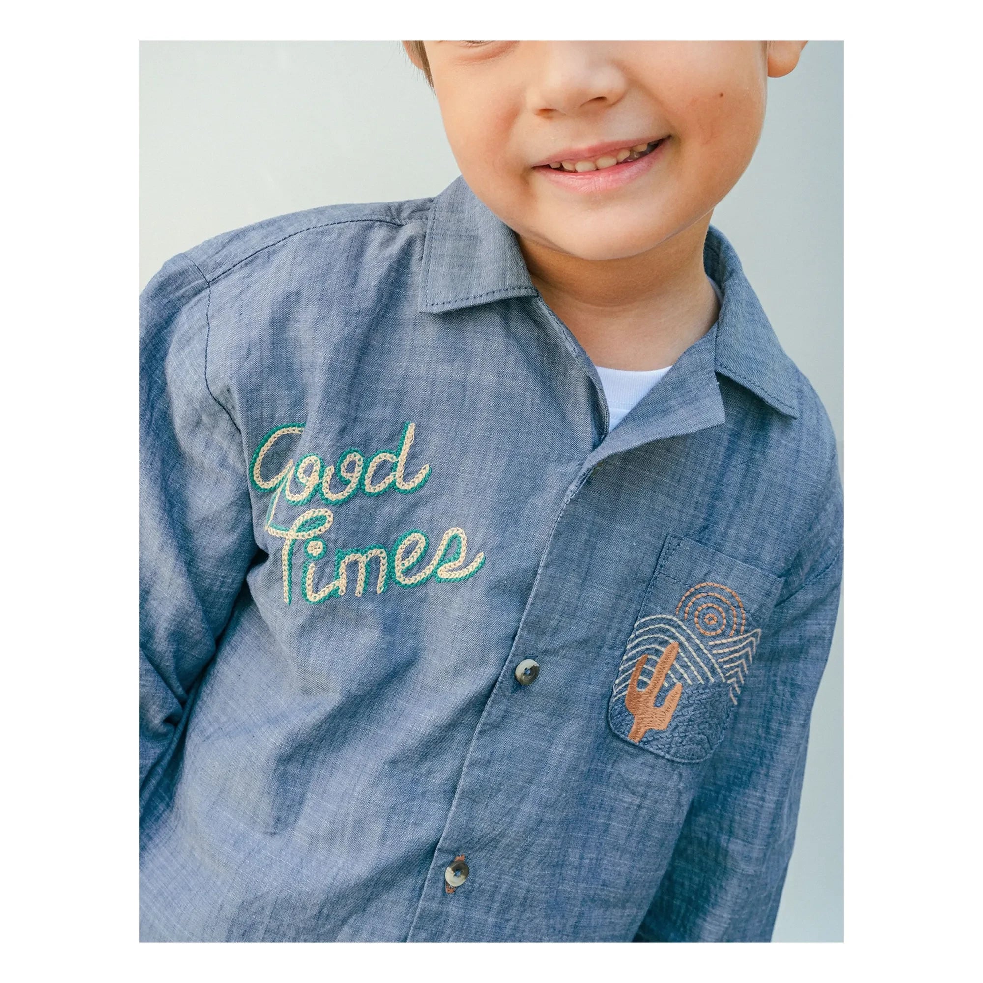 Gingersnaps - Lewis besticktes Chambray-Hemd | Blau