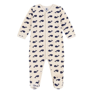 Petit Bateau - Velour Whale Sleepsuit | Gray Melange