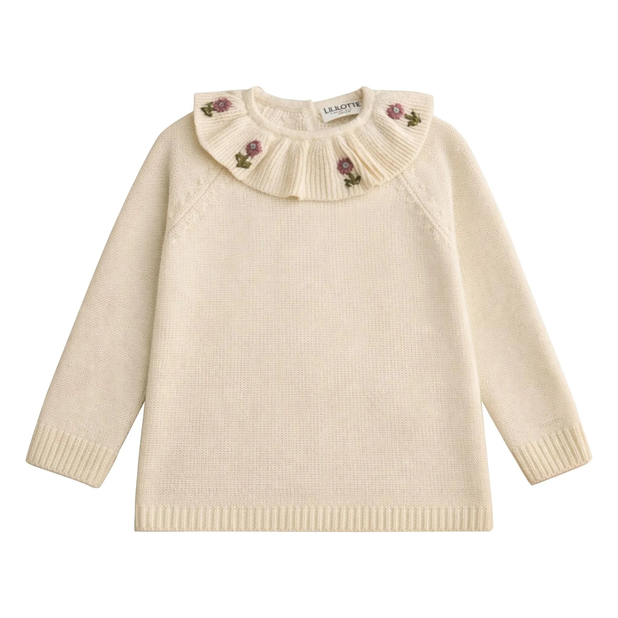 Lililotte - Diana Organic Cotton Embroidered Collared Sweater | Ecru