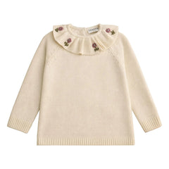 Lililotte - Diana Bio-Baumwolle Bestickter Kragenpullover | Ecru