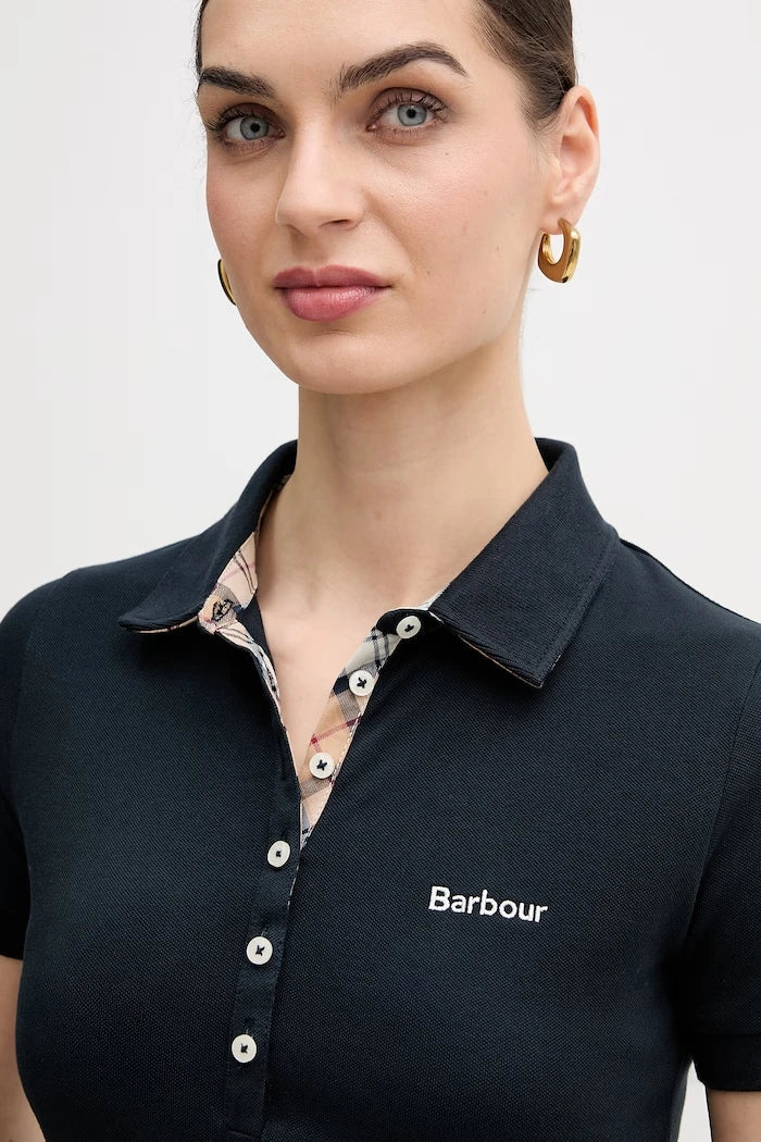 Barbour yaka detaylı kadın pamuklu elastan polo tişört