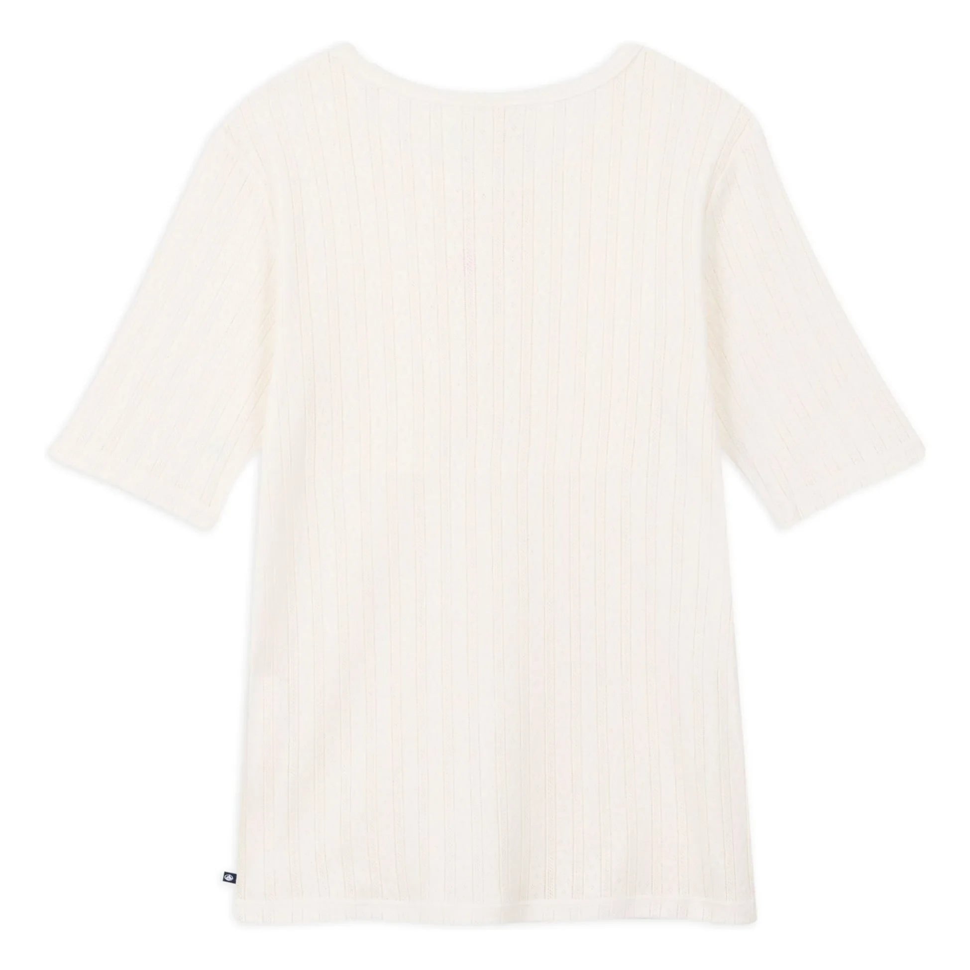 Petit Bateau – Pointelle T-Shirt mit Tuniskragen | Ecru