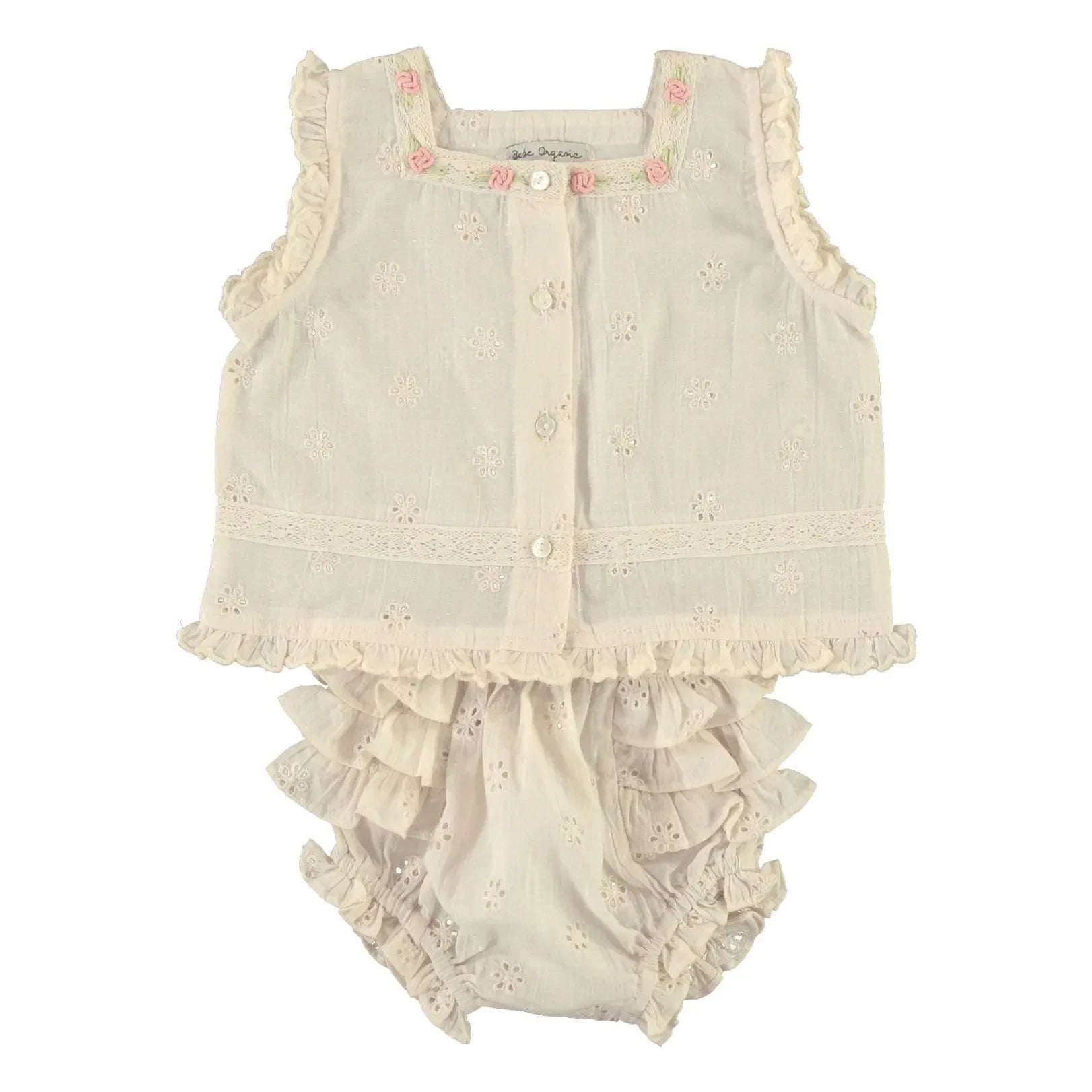 Bebe Organic - Luna Fırfırlı Üst ve Bloomers Takımı | Ekru