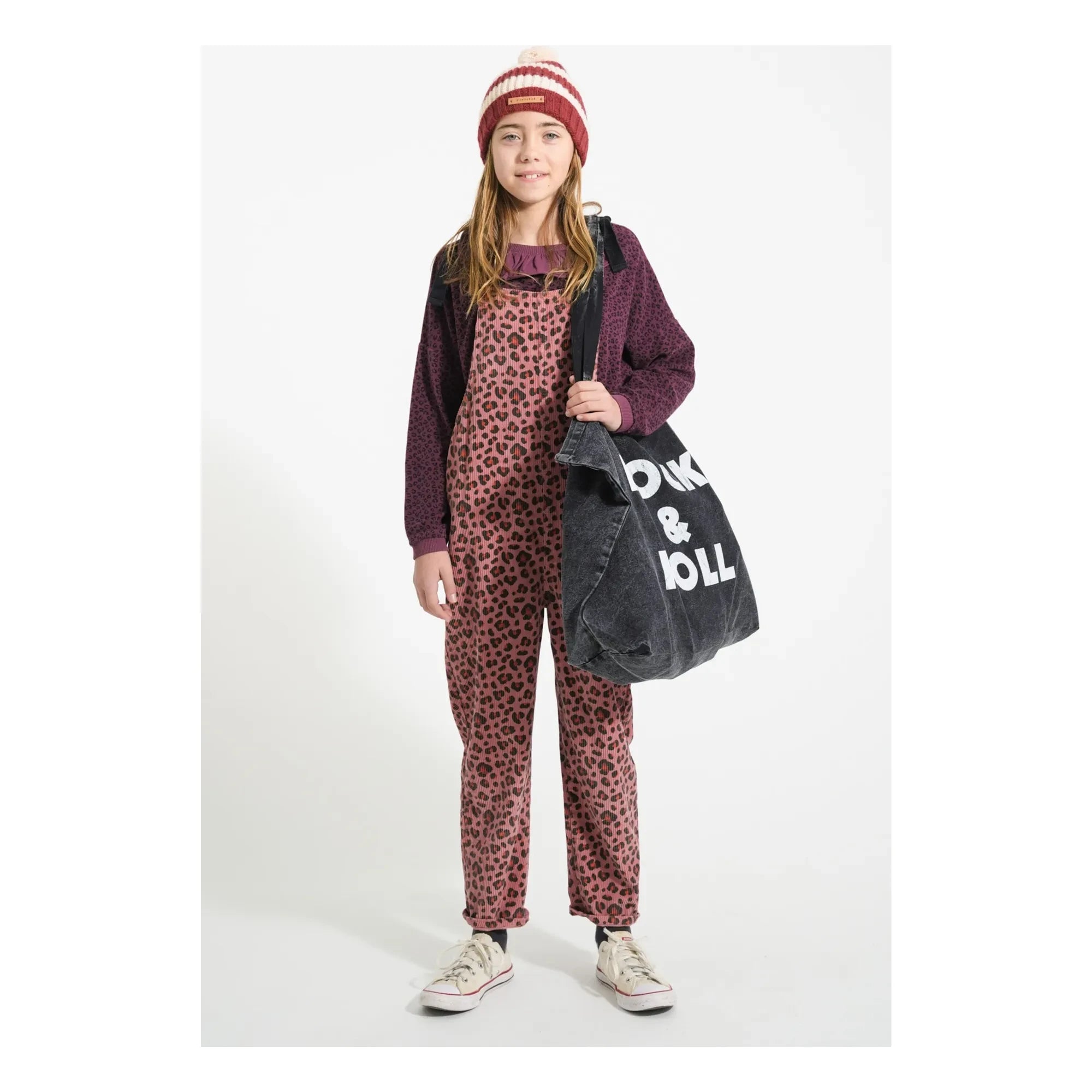 Piupiuchick - Sweatshirt mit Rüschenkragen Leopard Bio-Baumwolle | Aubergine