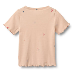 Wheat - Alicia Ribbed T-Shirt Organic Cotton Flowers | Peach