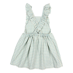 Búho - Seersucker Organik Pamuklu Gingham Elbise | Aqua