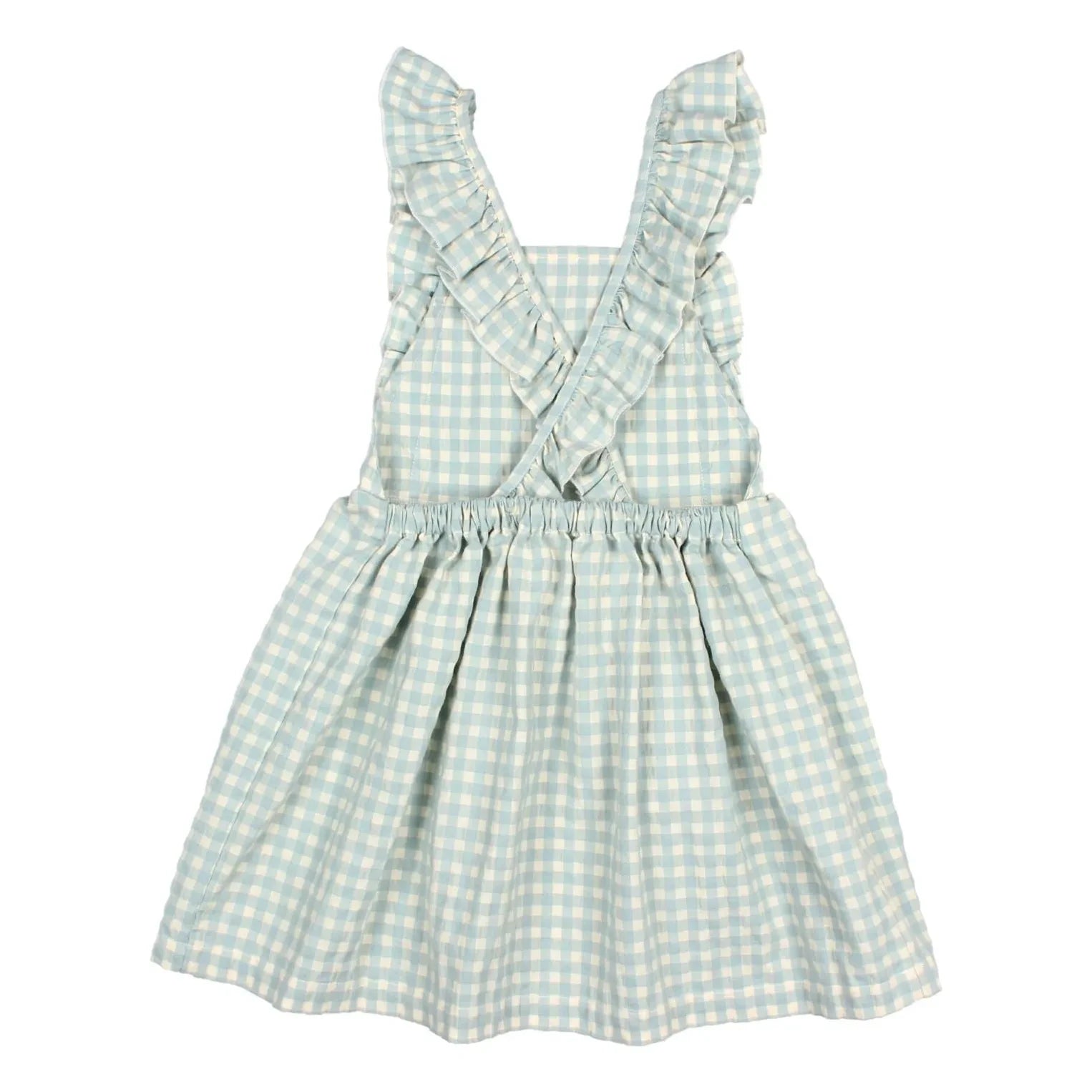 Búho - Seersucker Organik Pamuklu Gingham Elbise | Aqua