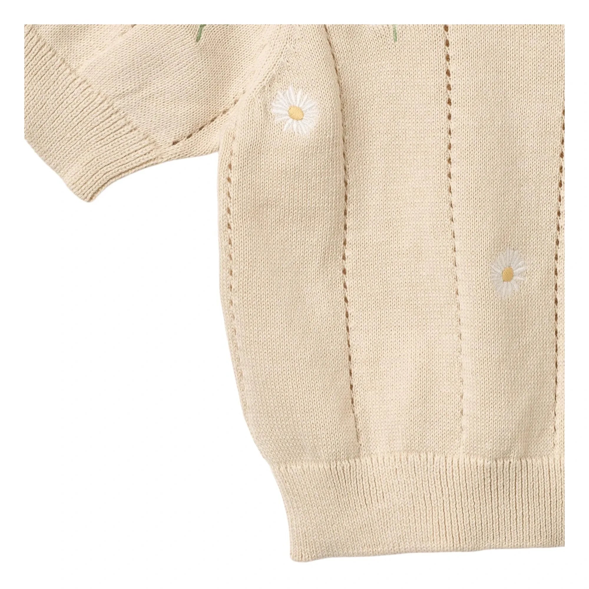Wheat - Malvina Bio Baumwolle Geblümter Baby Kurzarm-Pullover | Ecru
