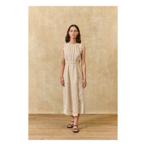 Louise Misha - Ariane Gestreiftes Leinen- und Baumwollkleid | Creme
