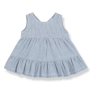 1+ in the Family - Denim Galdana Striped Organic Cotton Dress | Light Blue
