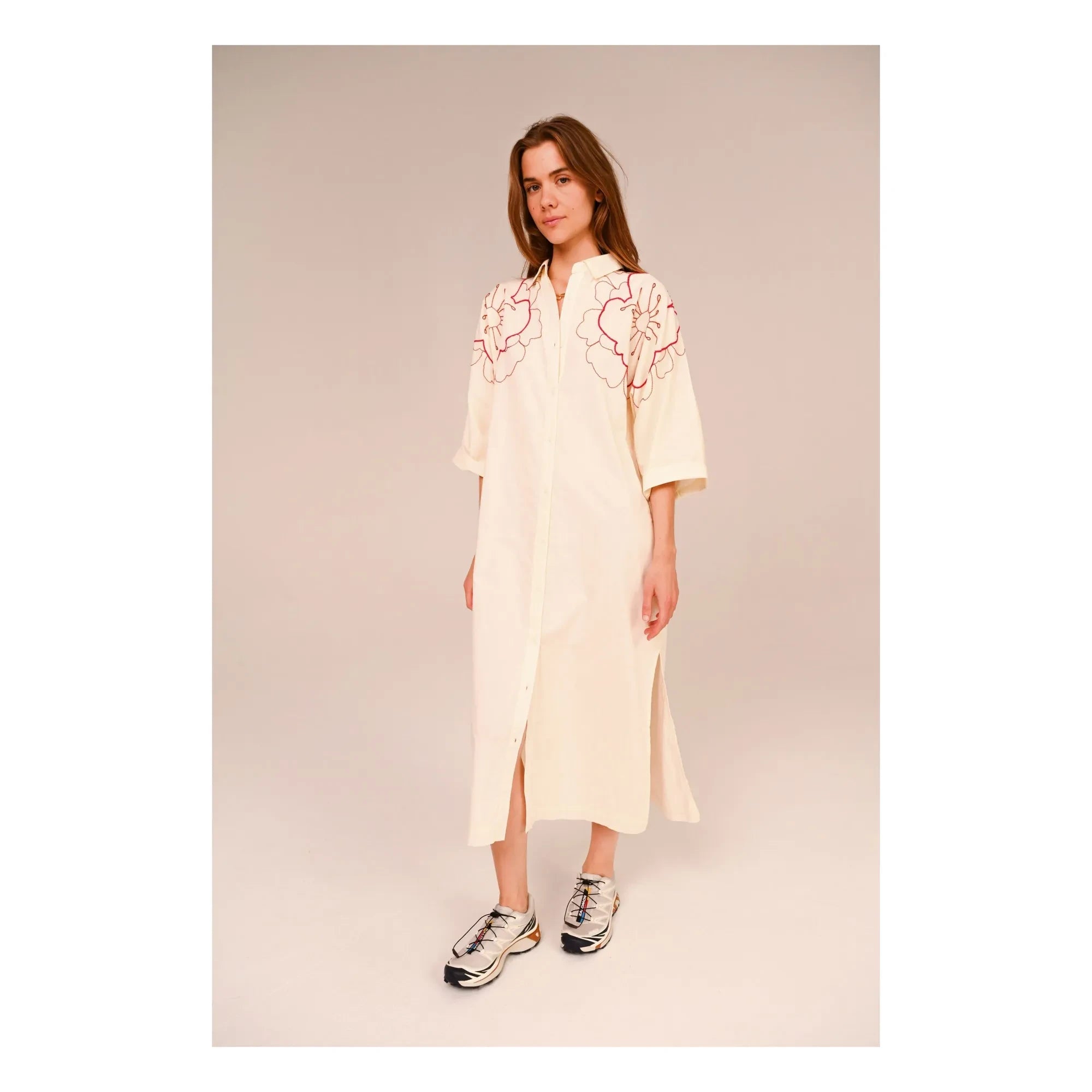 Sacrécoeur - Lou Pivoine Besticktes Baumwoll-Voile-Kleid | Weiß