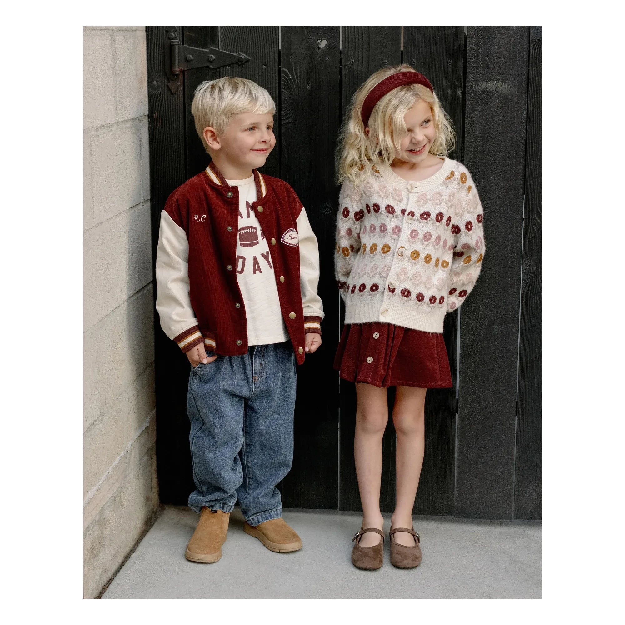 Rylee + Cru - Kadife Varsity Bomber Ceket | Bordo
