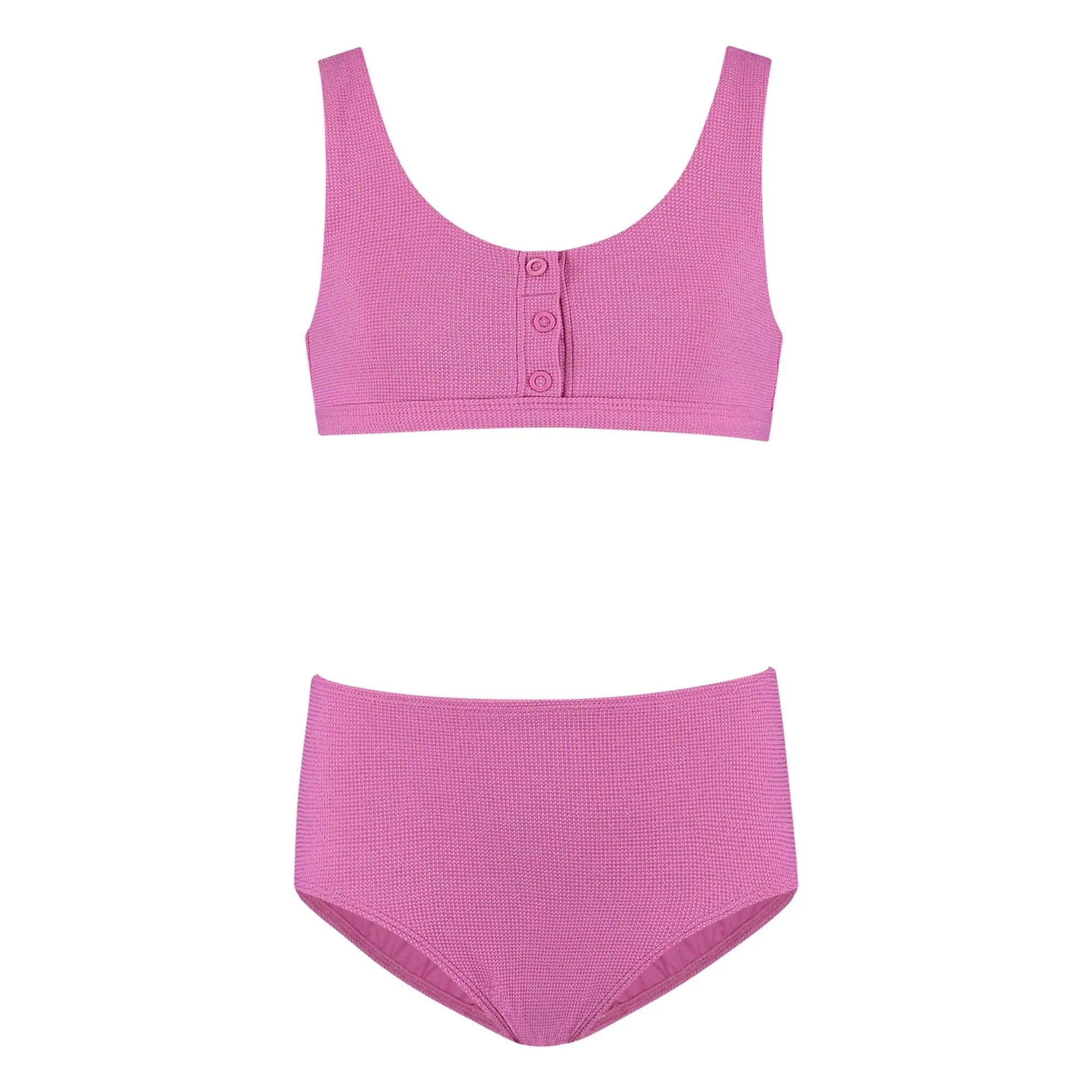 Beachlife - Lurex Geri Dönüştürülmüş Elyaf Düğmeli Mayo | Pembe
