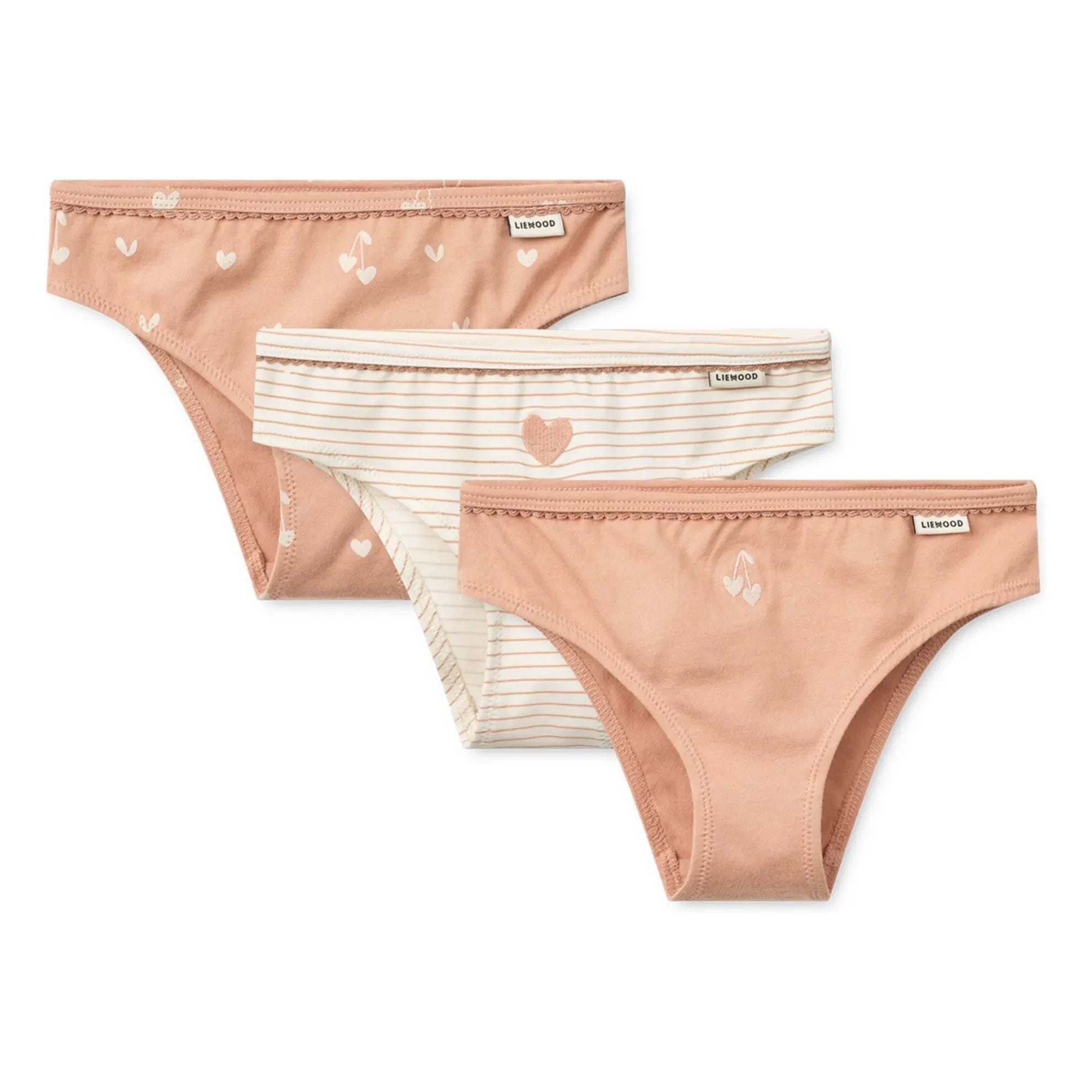 Liewood – 3er-Pack Aylin Bio-Baumwollunterhöschen mit Herzmuster | Rosa