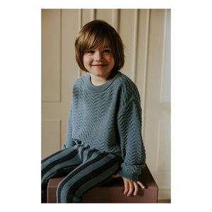 Yuki - Pullover aus Bio-Baumwolle mit Wellenmuster | Grau-Blau