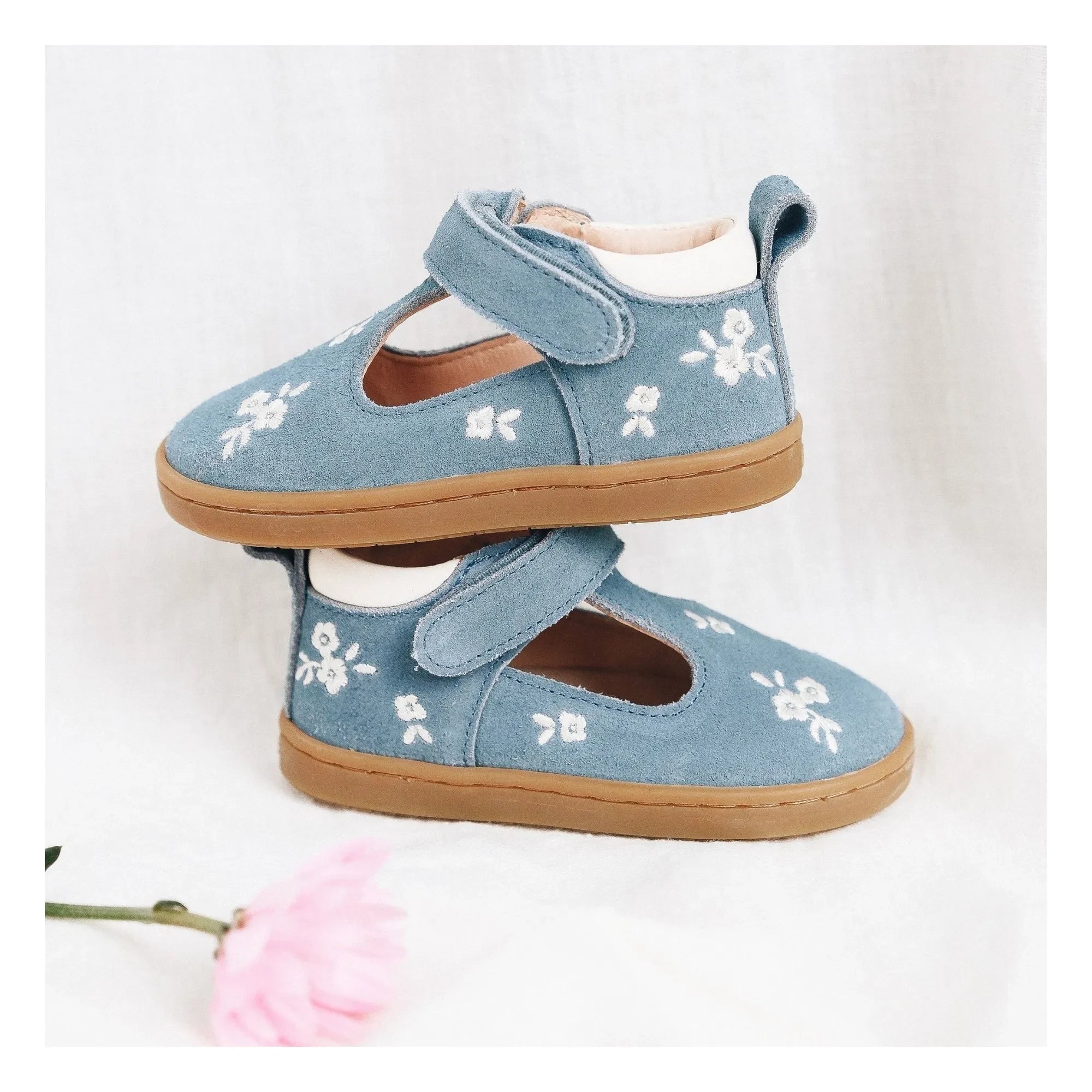 Lazare - Babies İşlemeli Pia Etoile Çiçekler Süet | Denim Mavisi