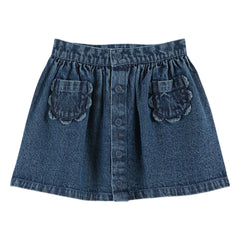 Emile et Ida - Floral Jean Skirt with Pockets | Blue
