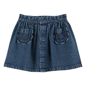 Emile et Ida - Floral Jean Skirt with Pockets | Blue
