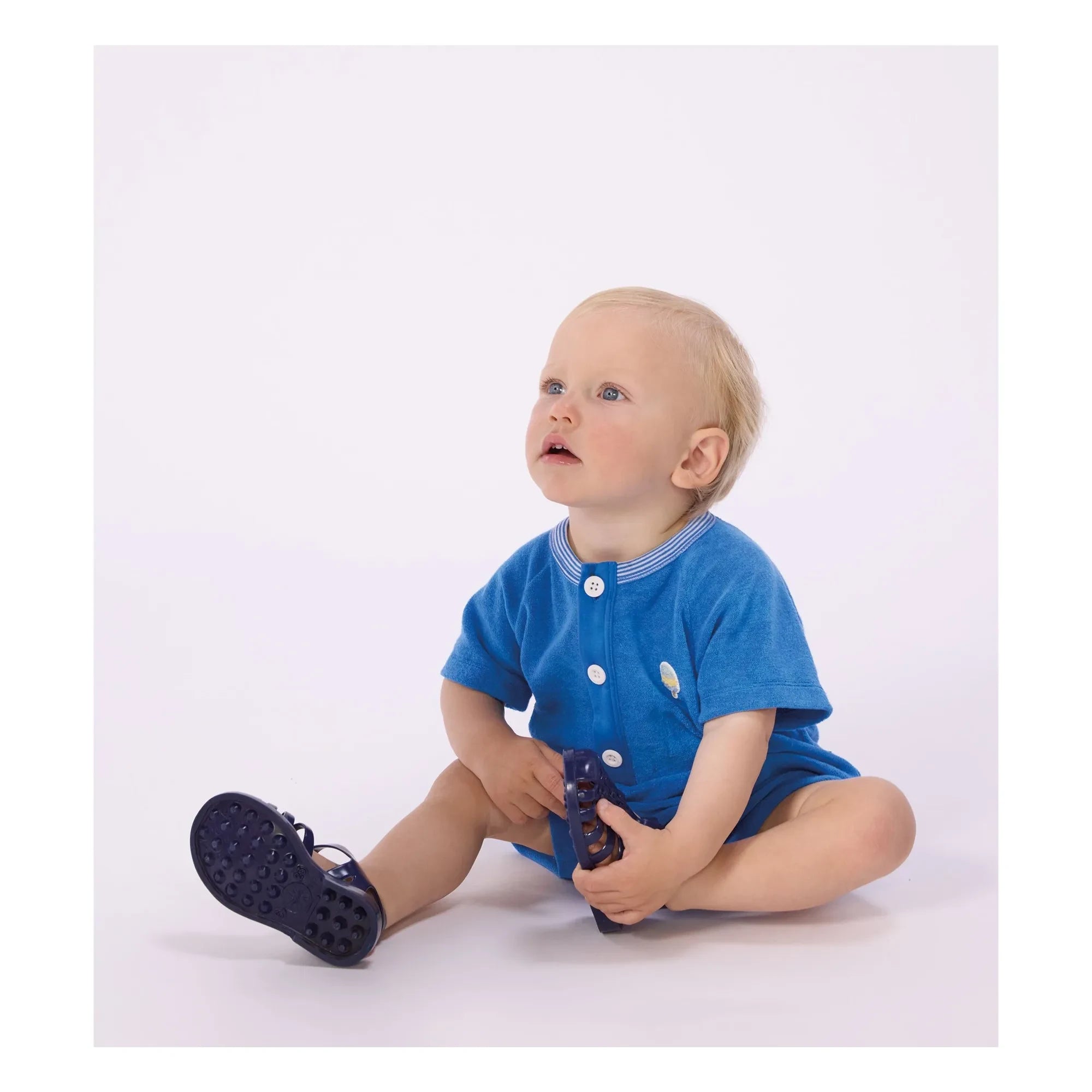 Petit Bateau - Tek Renk Tulumlu Şort | Kraliyet mavisi