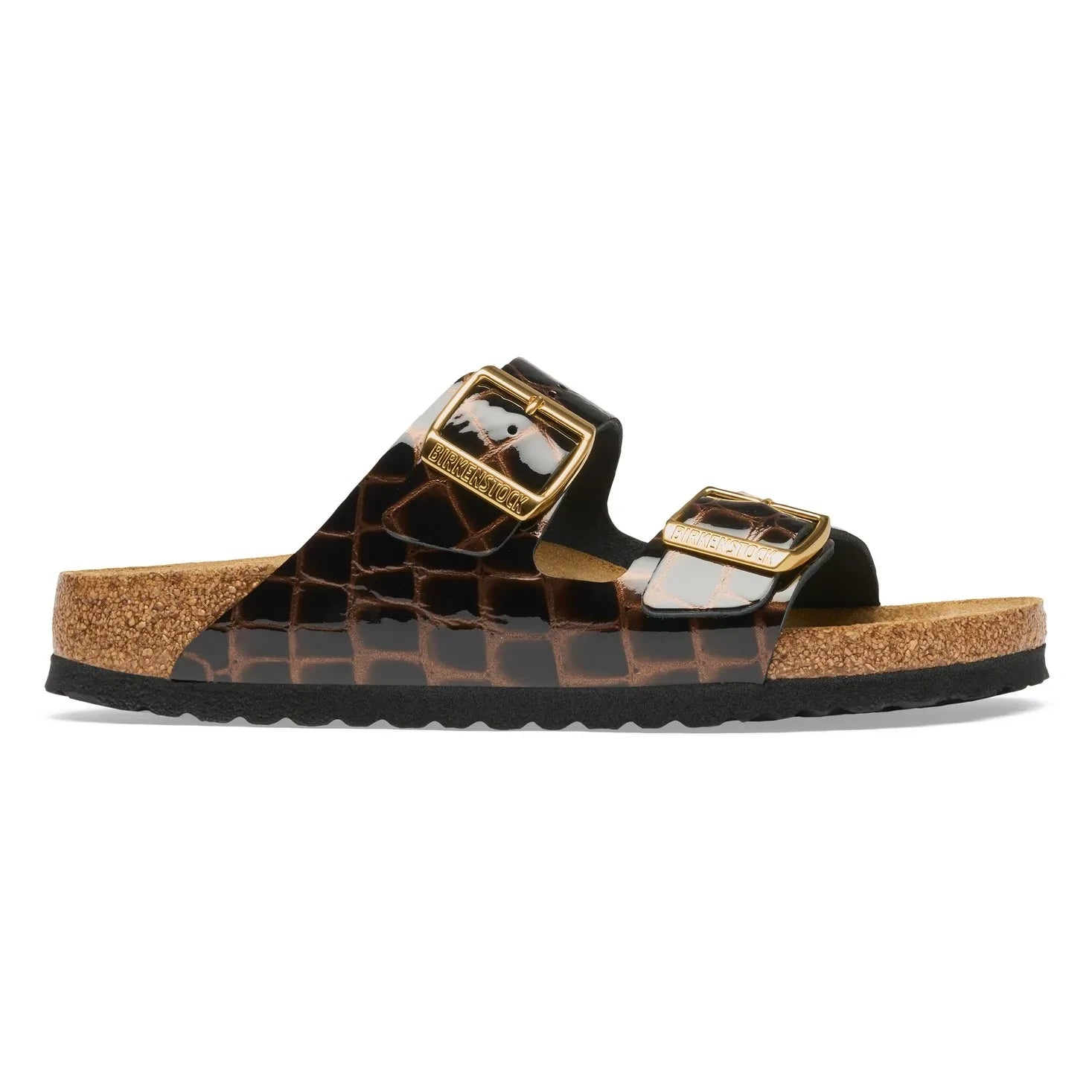 BIRKENSTOCK - Croc-Effect Leather Arizona Sandals | Black