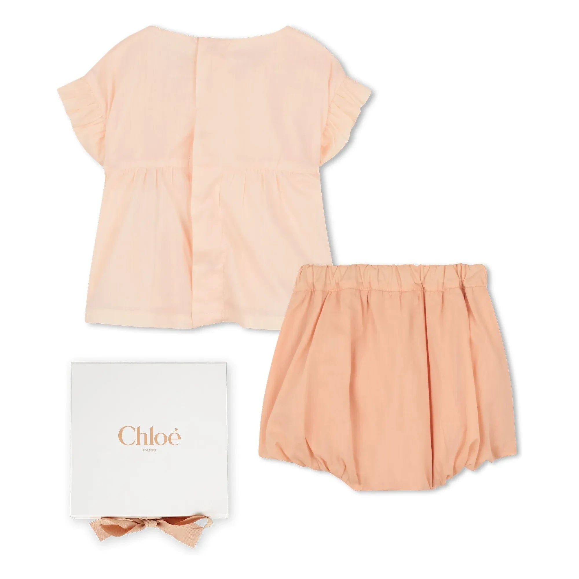 Chloé - Organik pamuk bluz ve bloomer seti | Toz pembe